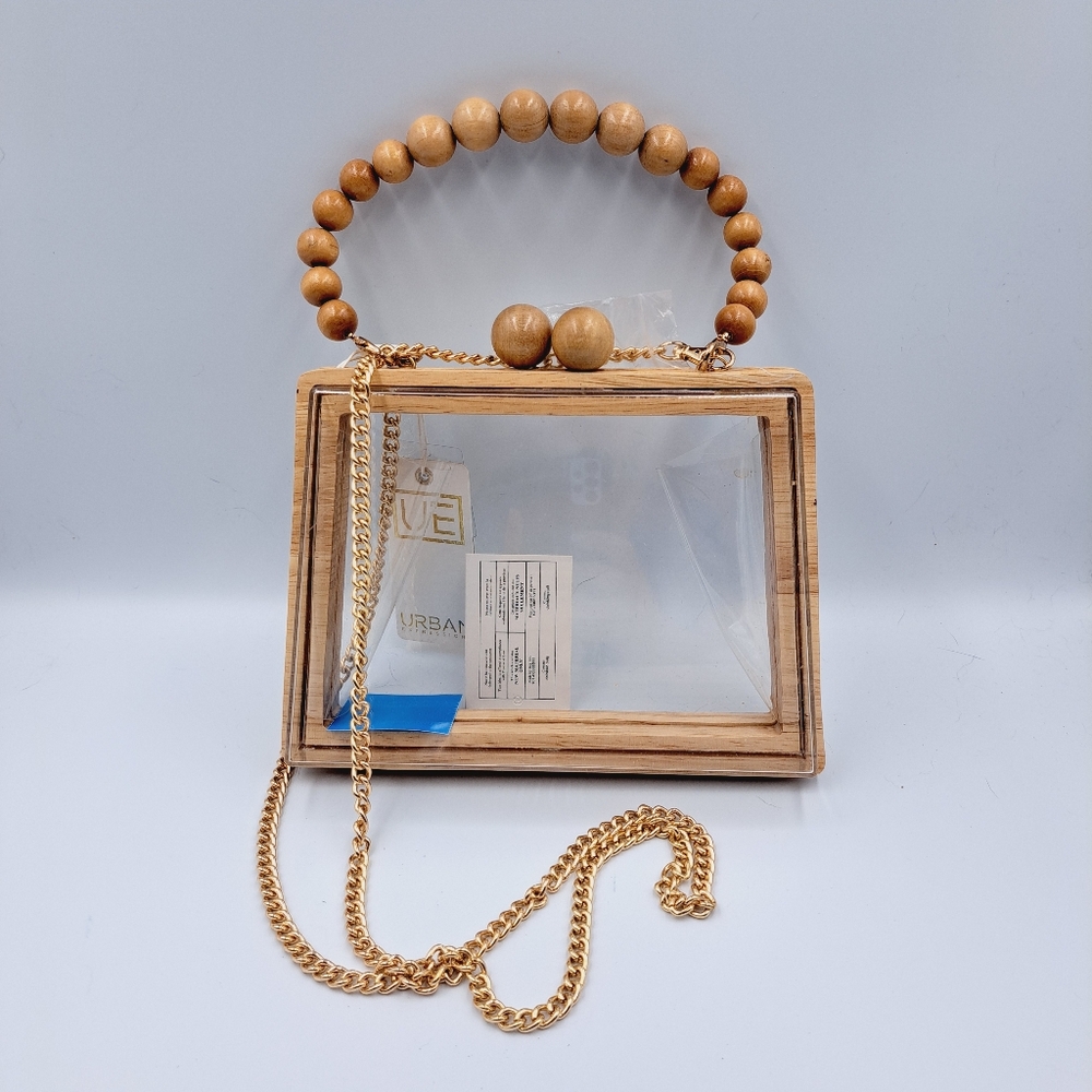 Urban Expressions Talula Lucite, Wood & Gold Trim Hand Or Crossbody Evening Bag